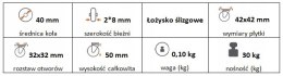 Zestaw kołowy meblowy skrętny 40mm (42x42)