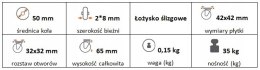 Zestaw kołowy meblowy skrętny hamulec 50mm (42x42)