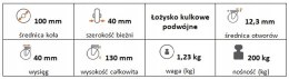 Zestaw kołowy skrętny 100mm nośn 200kg otwór 12,3