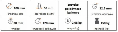 Zestaw kołowy skrętny 100mm otwór 12,3