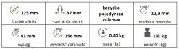 Zestaw kołowy skrętny 125mm otwór 12,3