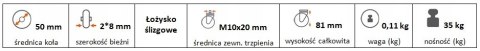 Zestaw kołowy skrętny 50mm M10x20 z trzpieniem