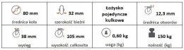 Zestaw kołowy skrętny 80mm otwór 12,3
