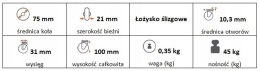 Zestaw kołowy skrętny z hamulcem 75mm nośn 45kg