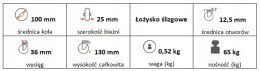 Zestaw kołowy skrętny 100mm nośn 65kg otwór 12,5