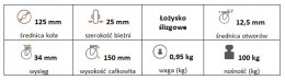 Zestaw kołowy skrętny 125mm nośn 100 kg otwór 12,5
