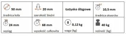 Zestaw kołowy skrętny 50mm nośność 40kg otwór 10,5