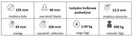 Zestaw kołowy skrętny z hamulcem 125mm nośn 300kg
