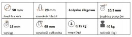 Zestaw kołowy skrętny z hamulcem 50mm nośność 40kg