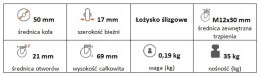 Zestaw kołowy skrętny 50mm z trzpieniem i hamulcem