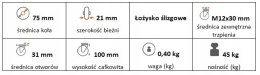 Zestaw kołowy skrętny 75mm z trzpieniem i hamulcem