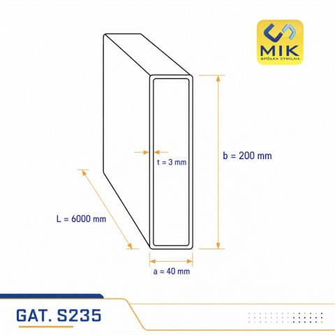 Profil stalowy zamknięty 200x40x3 L=6000mm